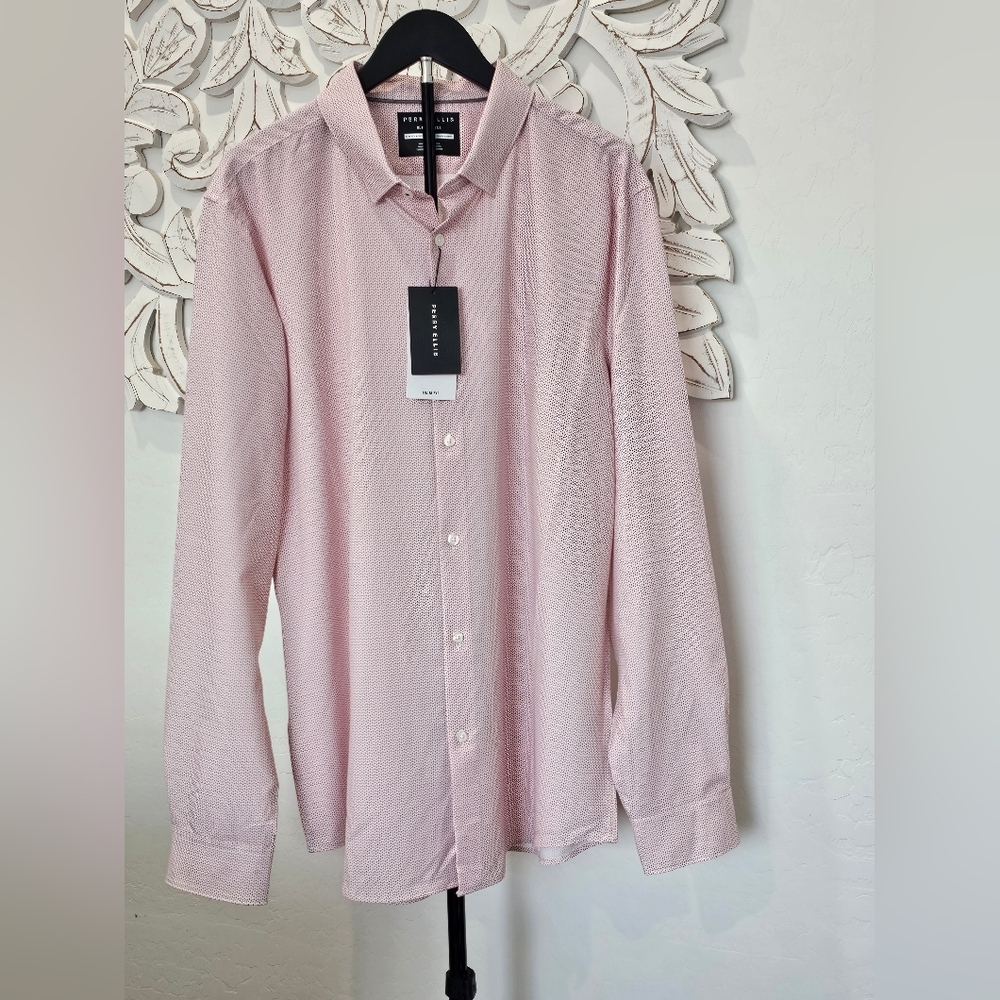 Perry Ellis Light Pink Dress Shirt W/ Geometric Design Men's Sz XLT NWT
